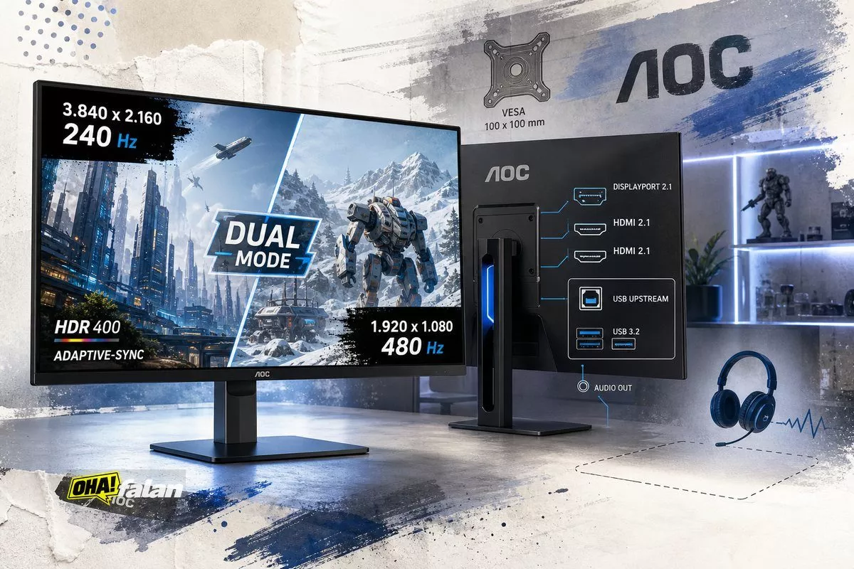 AOC U27G4Z, 4K 240 Hz ve 1080p 480 Hz sunuyor