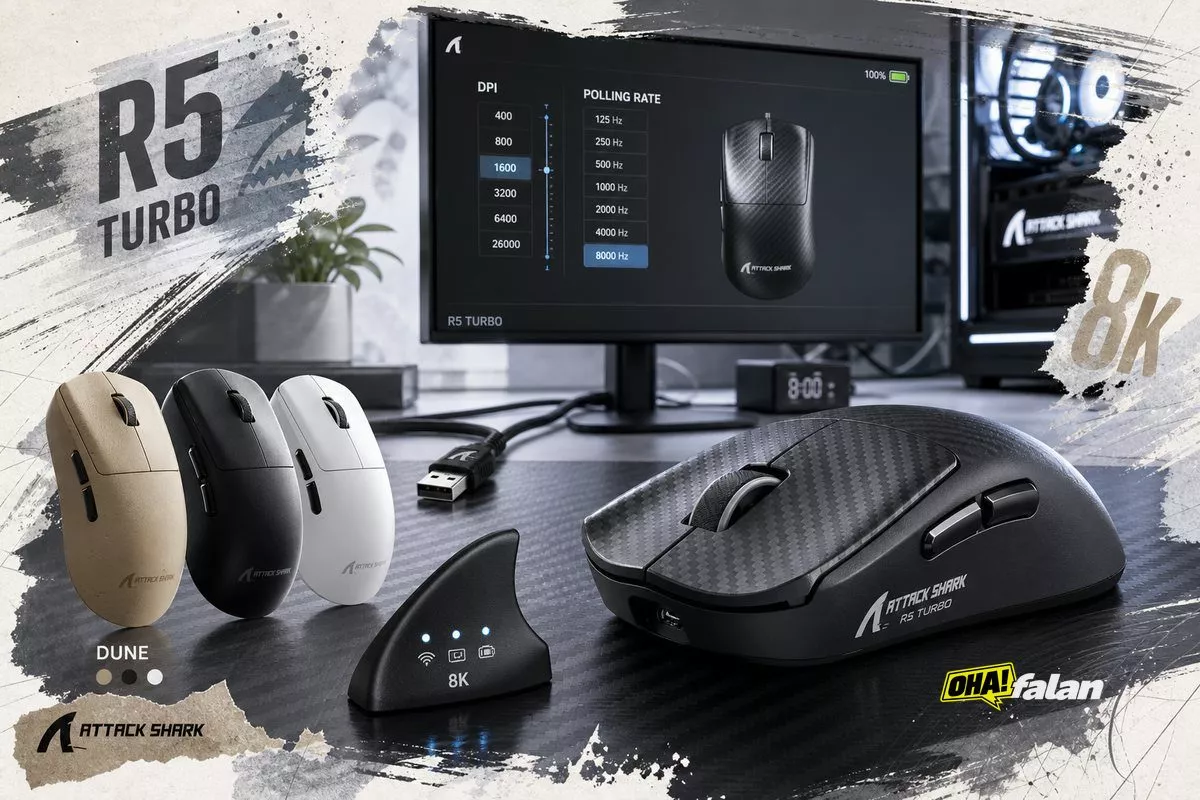 Attack Shark R5 Turbo kablosuz fare 8.000 Hz desteğiyle duyuruldu