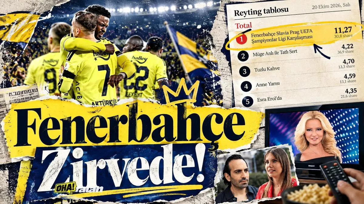 Işıklar altında oynanan bir futbol karşılaşmasını gösteren geniş stadyum manzarası, ön planda televizyon ekranını simgeleyen görsel unsurlar ve tribünlerde maç atmosferi.