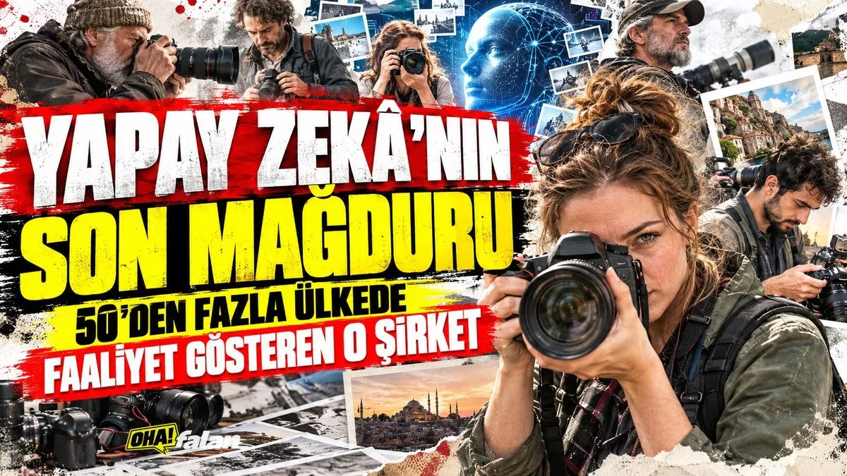 Karanlık bir fotoğraf arşivinde üst üste dizilmiş film kutuları, fotoğraf makineleri, dağılmış finans belgeleri ve kırmızıya dönen borsa grafiğinin yansıdığı bilgisayar ekranları. Sinematik ışıklandırmalı, gerçekçi ve 16:9 formatında editoryal kompozisyon.