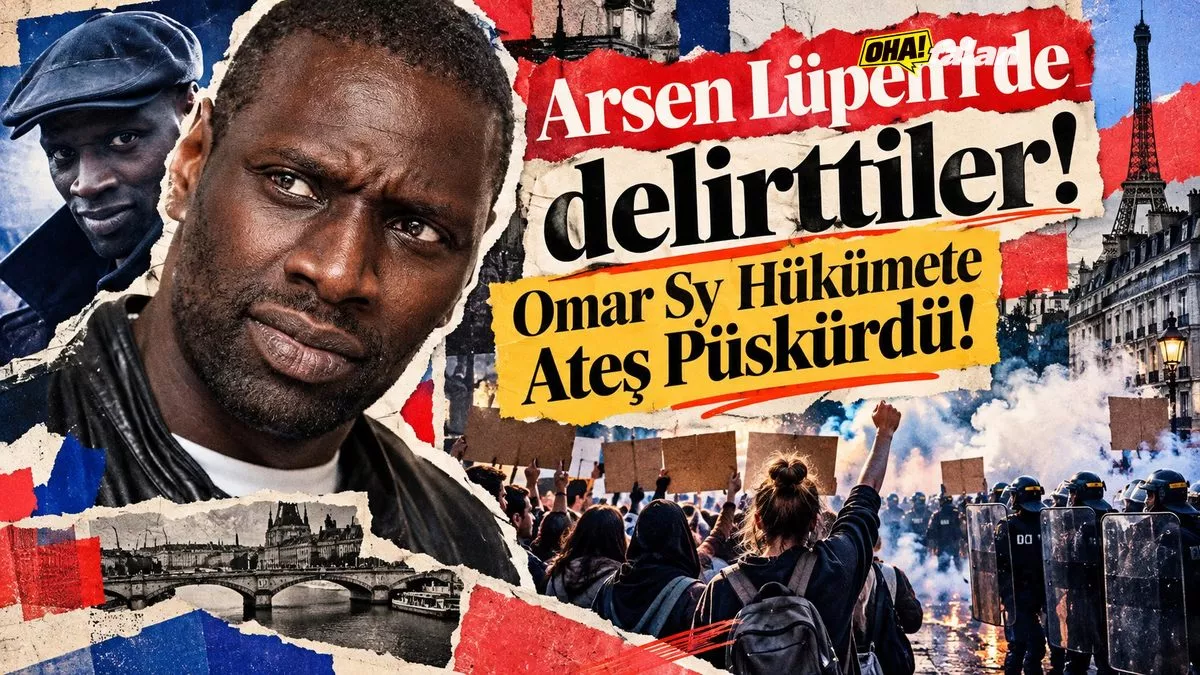 Paris sokaklarında büyük bir öğrenci protestosu. Ellerinde boş pankartlar taşıyan gençler, arka planda polis barikatları, yağmurlu asfalt üzerindeki yansımalar ve tarihi Fransız binaları. Kırık beyaz, bordo, kobalt mavisi ve turuncu tonlarında, gazete kupürlerinden oluşan hareketli bir editoryal kolaj. Yüzler belirgin değil, yazı ve logo bulunmuyor.