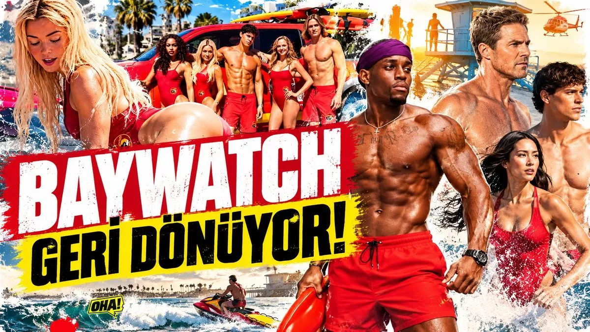 Kaliforniya sahilinde gün batımına yakın bir saatte kırmızı mayolu cankurtaranlardan oluşan bir ekip, okyanusa doğru koşuyor. Arka planda cankurtaran kuleleri, sahil araçları ve dalgalar görülüyor. 1990'ların televizyon estetiğiyle günümüz sinematografisini birleştiren gerçekçi, sıcak tonlu, geniş açılı editöryal sahne.