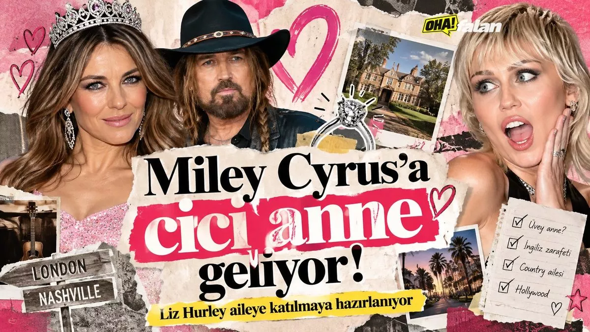 İngiliz malikânesiyle Amerikan country çiftliğini birleştiren, büyük pırlanta yüzük, düğün davetiyesi ve müzik sahnesi ayrıntılarıyla hazırlanmış renkli magazin kolajı.