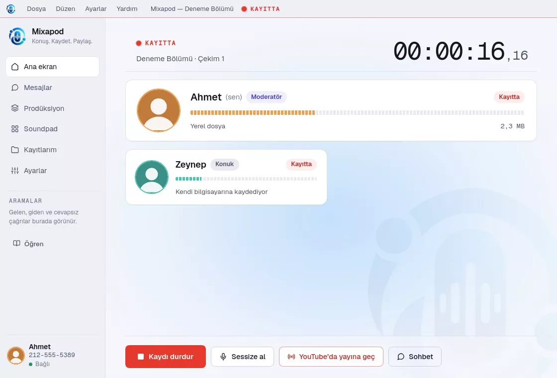 Kayıt sürerken oturum ekranı