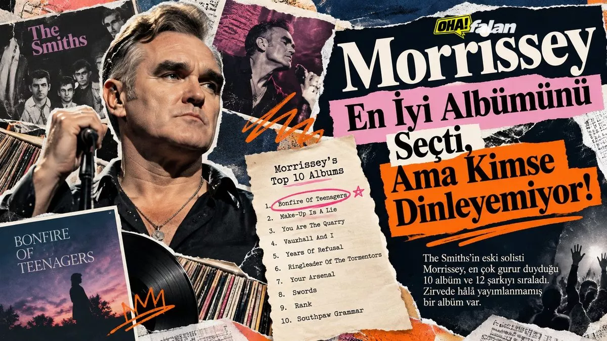 Karanlık bir plak arşivinde üst üste dizilmiş eski vinil plaklar, boş bir albüm kılıfı, nostaljik bir pikap ve dramatik sahne ışıkları.