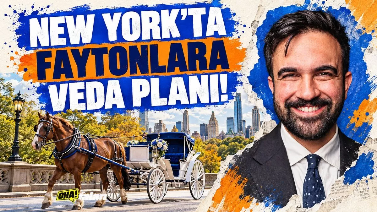 Central Park’ın ağaçlarla çevrili yolunda duran boş bir atlı fayton, arka planda Manhattan silueti, doğal ışık, yazısız ve logosuz editöryal kompozisyon.