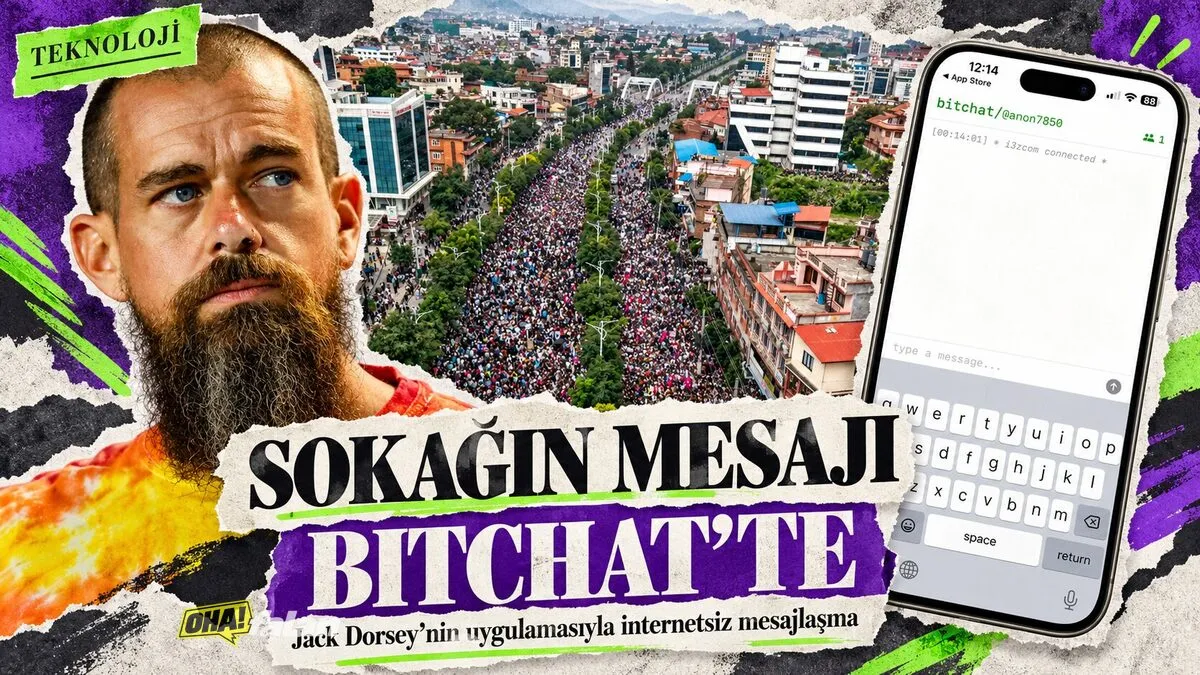 Akşam saatlerinde kalabalık bir meydanda tutulan telefonların birbirine renkli bağlantı çizgileriyle bağlandığı, yüzlerin seçilmediği, logosuz ve yazısız bir kolaj.
