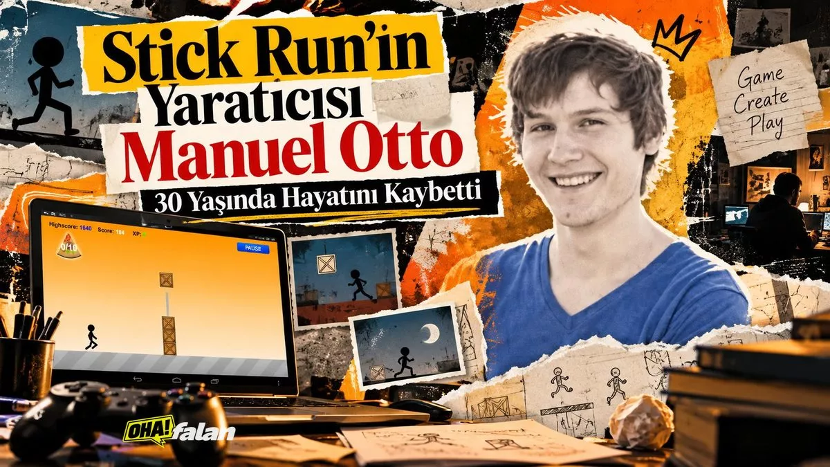 Karanlık bir oyun geliştirme stüdyosunda boş bir oyuncu koltuğu, açık bilgisayar ekranında duran piksel tarzı koşu oyunu, masanın üzerinde oyun kumandası ve loş ışık altında saygılı, hüzünlü bir atmosfer.