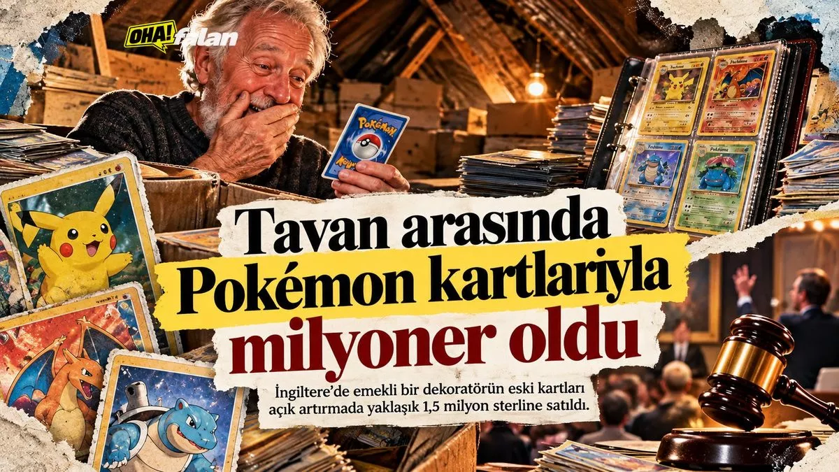 Eski bir evin tavan arasında bulunan tozlu kutuların içinden çıkan, koruyucu albümlerde saklanmış renkli koleksiyon kartları ve açık artırma salonunu bir araya getiren sinematik kompozisyon.