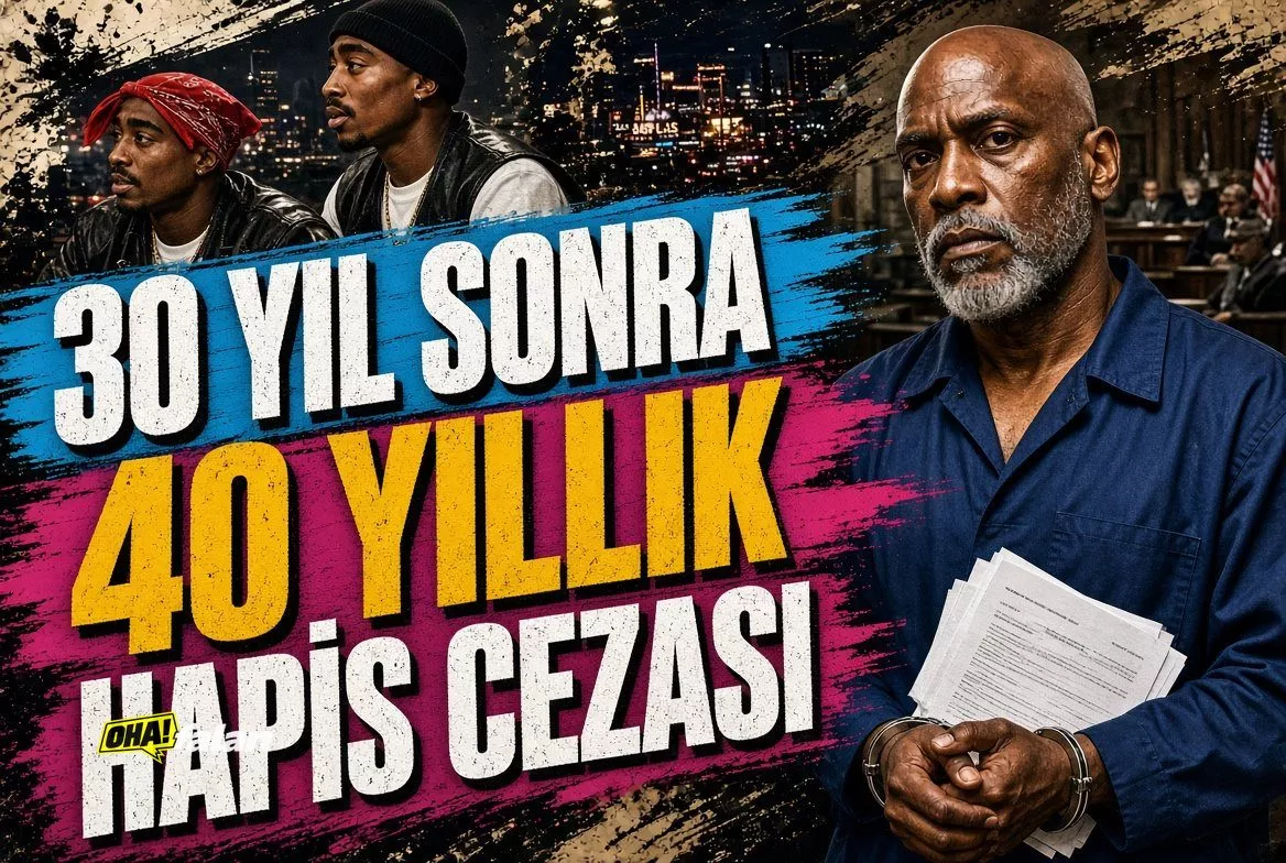 Loş ışıklı bir mahkeme salonunda boş sanık sandalyesi, masanın üzerinde eski dava dosyaları ve arka planda 1990'lı yılların Las Vegas sokaklarını çağrıştıran karanlık bir gece manzarası.