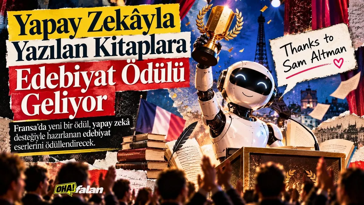 Eski bir yazar masasının üzerinde açık bir roman, sayfalardan yükselen dijital harfler ve bilgisayar devreleriyle birleşen mürekkep izleri, sıcak ve soğuk renklerin karşıtlığıyla hazırlanmış sinematik kompozisyon.