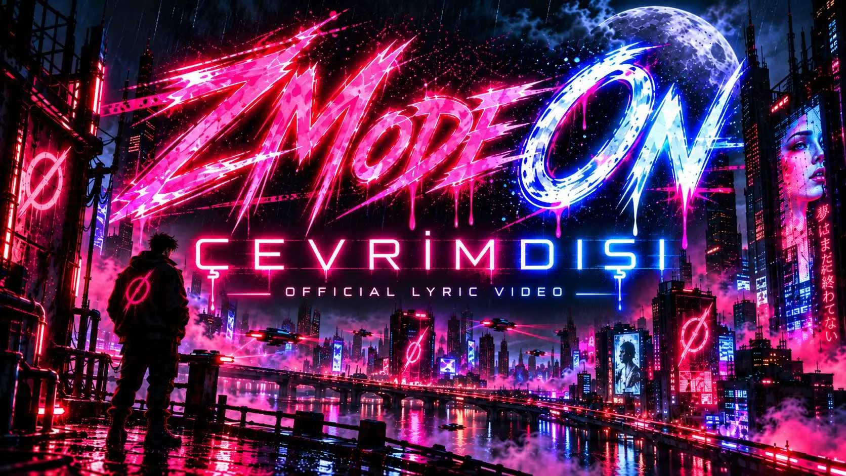ZMode On’un Çevrimdışı teklisi için OHAfalan.com katkılarıyla hazırlanan neon ve cyberpunk estetiğine sahip lyric video görseli.